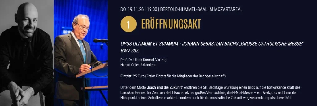 Würzburger Bachtage 2026 — Eröffnungsakt mit Harald Oeler und Prof. Dr. Ulrich Konrad