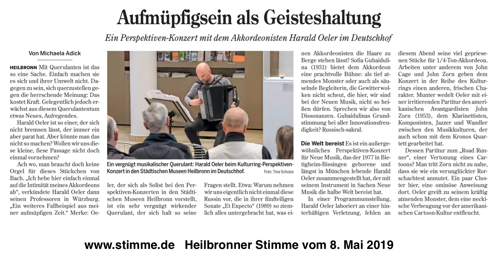 Zeitungsausschnitt Heilbronner Stimme — Aufmüpfigsein als Geisteshaltung